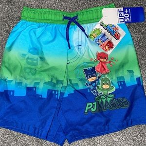Brand New With Tags Boys 2T PJ Masks Character Swim Trunks Shorts String Tie